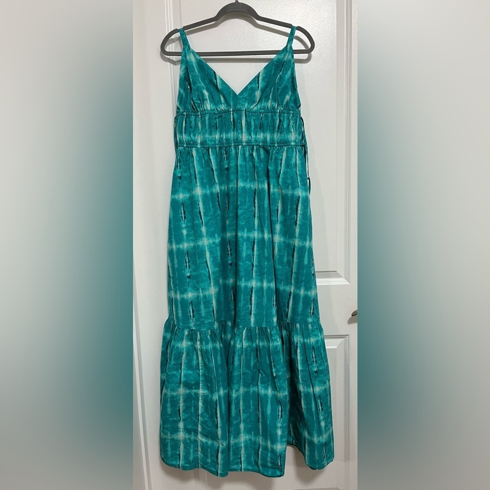 INC International Concepts Teal Tie Dye Maxi Dress L Boho Resort 100% Cotton - Picture 9 of 12